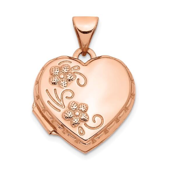Kazi Luxury 14k Rose Gold 15mm Floral Heart Locket